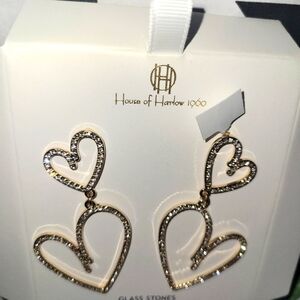 GORGEOUS DROP CRYSTAL GOLD DOUBLE HEART EARRINGS 💕